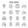 Lover, hug, friendship, relationship icon set in thin line style