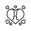 Black line icon for Lover, couple in love and heart