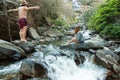 The lover at Mae Ya Waterwall, Inthanon National Park, Chiangmai, Thailand Royalty Free Stock Photo