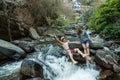 The lover at Mae Ya Waterwall, Inthanon National Park, Chiangmai, Thailand Royalty Free Stock Photo