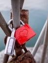 Lover padlocks on the bridge - detail shot Royalty Free Stock Photo