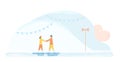 Lover plays ice skating. Scene is designed for winter season. Vector illustration is in flat style