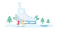 Lover plays ice skating. Scene is designed for winter season. Vector illustration is in flat style