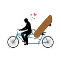 Lover skateboarding. Skateboard and guy on bicycle.