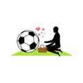 Lover Soccer. Guy and football ball on picnic. Meal in nature. b