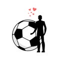 Lover Soccer. Man and football ball. love sport game. Lovers embrace. Romantic date Royalty Free Stock Photo