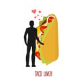Lover taco. Love to Mexican food. Man and fastfood. Lovers holdi Royalty Free Stock Photo