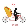 Lover taco. Mexican food on bicycle. Lovers of cycling.