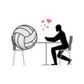 Lover volleyball. ball and guy in cafe. Lovers in restaurant. Romantic date. Love sport play game