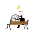 Lover volleyball. Guy and ball sitting on bench. Romantic date.