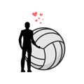 Lover Volleyball. Man and ball. love sport game. Lovers embrace.