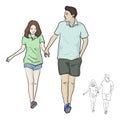 Lover walking with holding hand vector illustration sketch doodle hand drawn isolated on white background Royalty Free Stock Photo