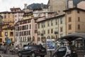 Lovere, Italy - June 28, 2017: Beautiful facades of houses in the old Italian town, houses with tiled roofs