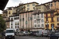 Lovere, Italy - June 28, 2017: Beautiful facades of houses in the old Italian town, houses with tiled roofs