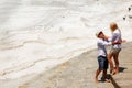 Lovers against the backdrop of white cliffs. Turkey. Pamukkale