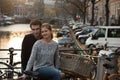 Lovers in Amsterdam at sunset Royalty Free Stock Photo