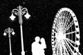 Lovers in amusement park at night Royalty Free Stock Photo