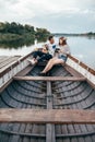 Lovers in a boat on a lake Royalty Free Stock Photo