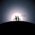 Lovers on bycicle silhouette