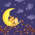 Lovers cats sitting on the moon and dreaming