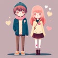 lovers couple in anime style, happy valentine, character illustration