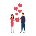 Lovers couple with hearts floating and gift Royalty Free Stock Photo