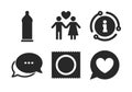 Condom safe sex icons. Lovers couple sign. Vector