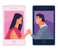 lovers couple in smartphones Royalty Free Stock Photo