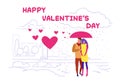 Lovers couple under umbrella happy valentines day concept man woman romantic walking in rain city urban park heart Royalty Free Stock Photo