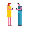 Lovers on date with phone. Gadgets interfere with love