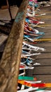 Lovers` Day, bridge over the river with coloured ribbons, symbol of love and friendship