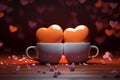 Lovers delight 3D work, coffee cups, hearts, perfect Valentines setting
