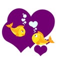 Lovers of fish. Heart-shaped bubbles Royalty Free Stock Photo