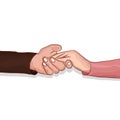 Lovers making clasping hands to share comfort feeling, vector illustration ink drawing style.