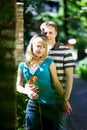 Lovers man and woman in romantic date in park Royalty Free Stock Photo