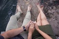 Honeymoon trip. Boy and girl at the sea. Man and woman traveling. Newly married couple. Lovers. Holiday romance Royalty Free Stock Photo