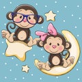 Lovers Monkeys on a moon and star