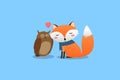 Lovers owl and fox. Postcard to Valentine`s Day. Vector illustration