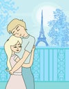 Lovers in Paris - romantic card with Eiffel tower Royalty Free Stock Photo