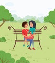 Lovers in Park, Couple Meeting, People Vector Royalty Free Stock Photo