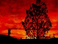 Lovers Red Sky Sunset Silhouette Painting Royalty Free Stock Photo