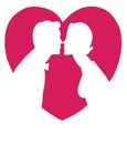 Lovers silhouette kissing