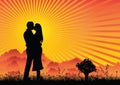 Lovers silhouette sunset Royalty Free Stock Photo