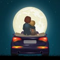 Lovers sitting in the cabrio car in the moonlight Royalty Free Stock Photo