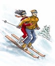 Lovers are skiing Royalty Free Stock Photo