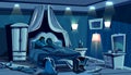 Lovers sleep in bed vector bedroom night lamps Royalty Free Stock Photo