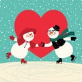 Lovers snowmen at the ice rink