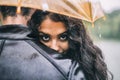 Lovers with umbrella on a rainy day Royalty Free Stock Photo