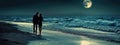 lovers walking on the beach at sunset. Selective focus. Royalty Free Stock Photo
