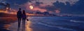 lovers walking on the beach at sunset. Selective focus. Royalty Free Stock Photo